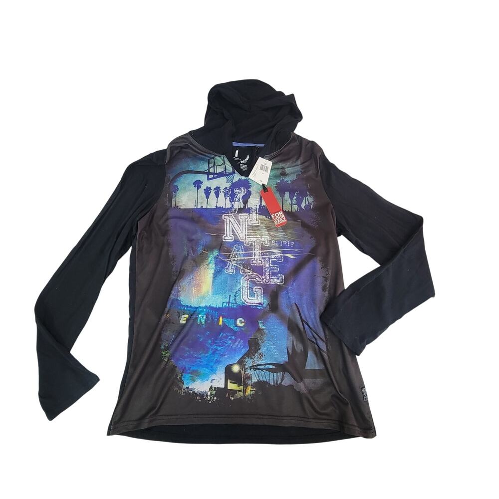 Buffalo David Bitton Venice Hooded Long Sleeve Shirt XL NWT Black